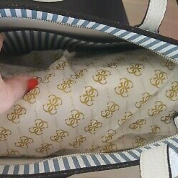 GUESS Blue White Striped Tote Bag Purse - Picture 3 of 8